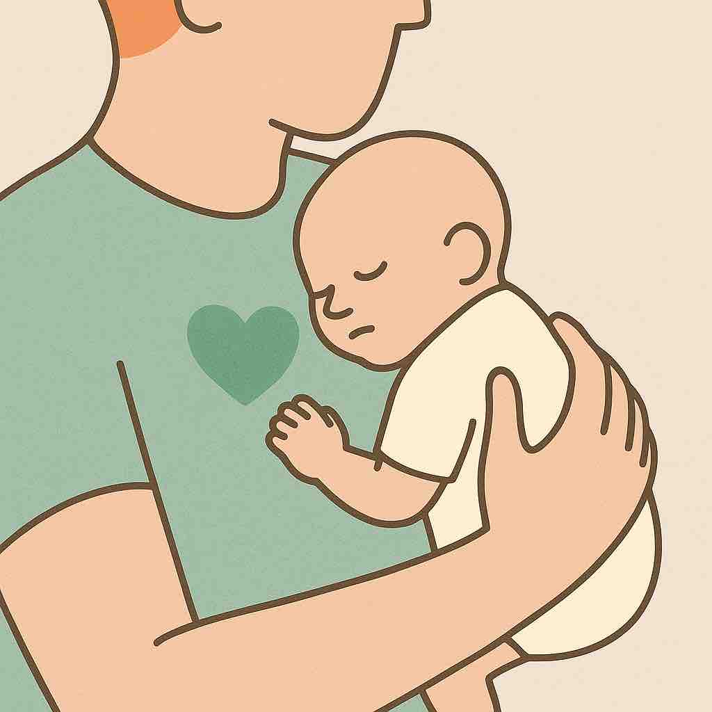 Тепло и кожный контакт «живот к животу» помогают успокоить ребёнка и снизить плач при коликах.