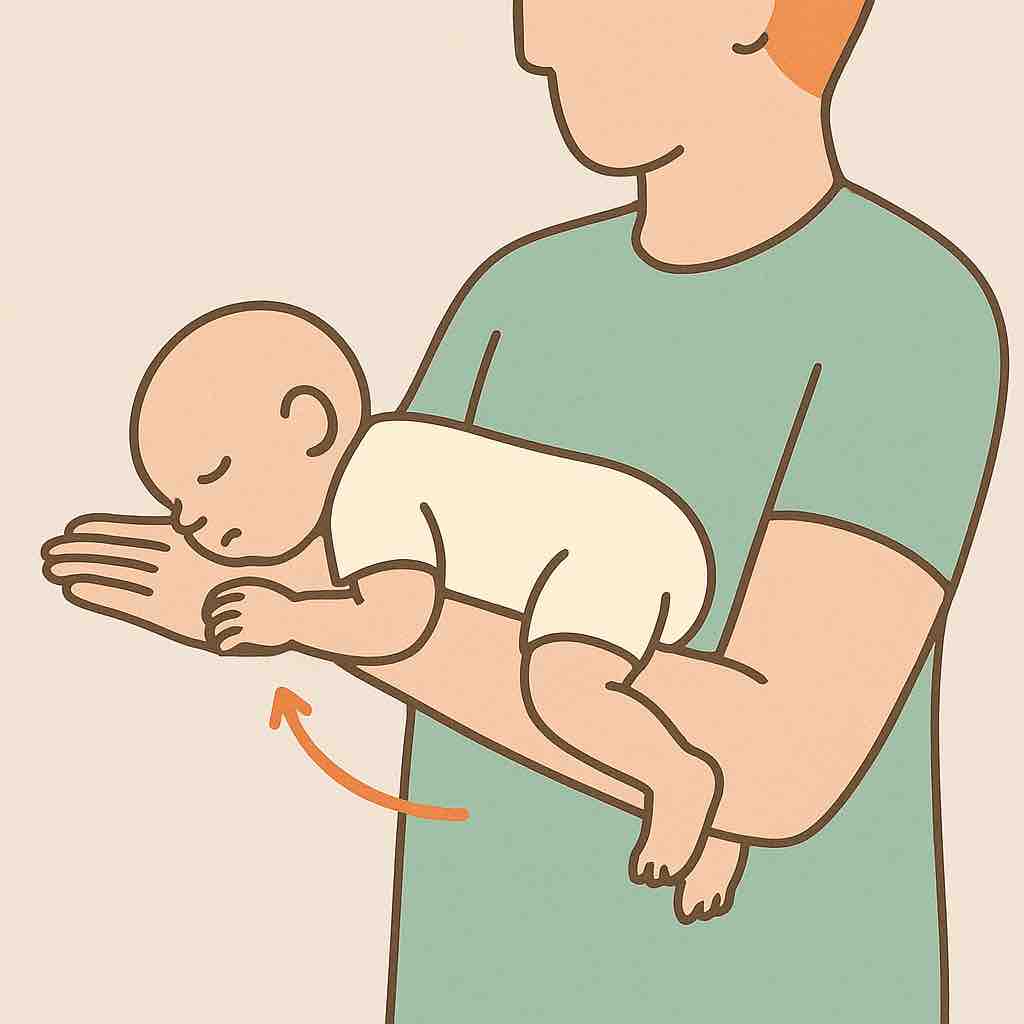 Как правильно держать ребёнка в позе «Тигр на дереве» для облегчения колик и снижения газообразования.